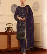 Wine embroidered faux georgette pakistani suit