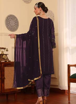 Wine embroidered faux georgette pakistani suit 2