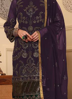 Wine embroidered faux georgette pakistani suit 3
