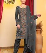 Grey embroidered faux georgette pakistani suit