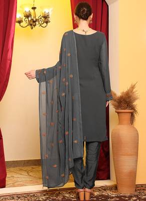 Grey embroidered faux georgette pakistani suit 2