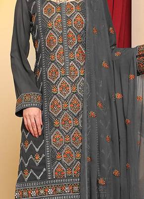 Grey embroidered faux georgette pakistani suit 3