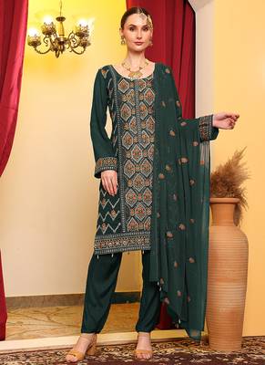 Green  embroidered faux georgette pakistani suit 1