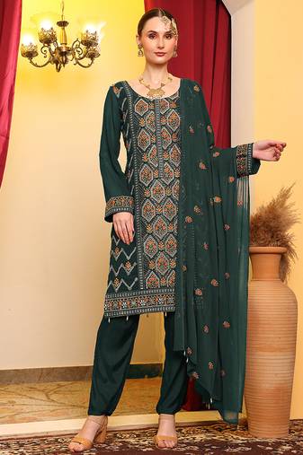 Green  embroidered faux georgette pakistani suit