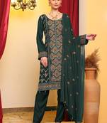 Green  embroidered faux georgette pakistani suit
