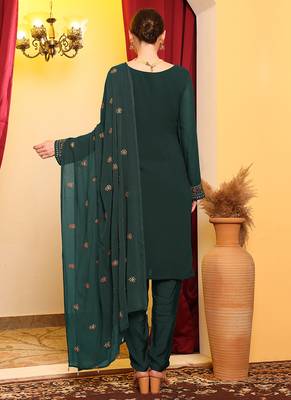 Green  embroidered faux georgette pakistani suit 2