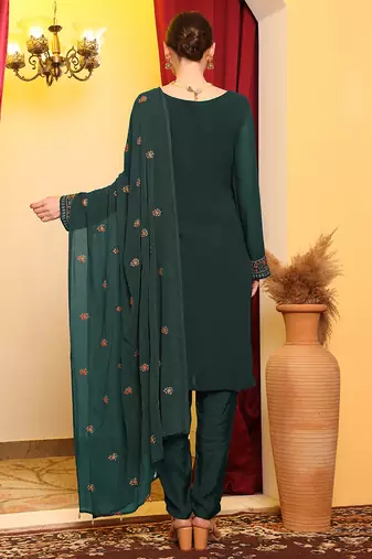 Green  embroidered faux georgette pakistani suit