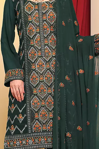 Green  embroidered faux georgette pakistani suit