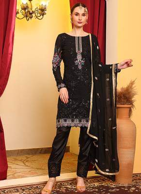 Black embroidered faux georgette pakistani suit 1