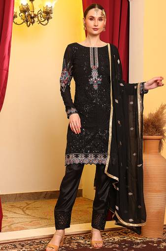 Black embroidered faux georgette pakistani suit