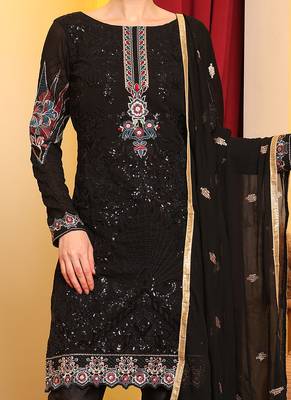 Black embroidered faux georgette pakistani suit 3