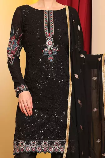 Black embroidered faux georgette pakistani suit