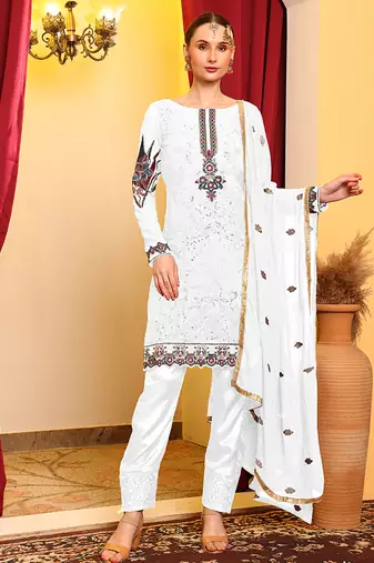 Whit embroidered faux georgette pakistani suit
