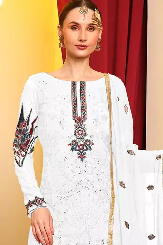 Whit embroidered faux georgette pakistani suit