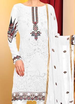 Whit embroidered faux georgette pakistani suit 3