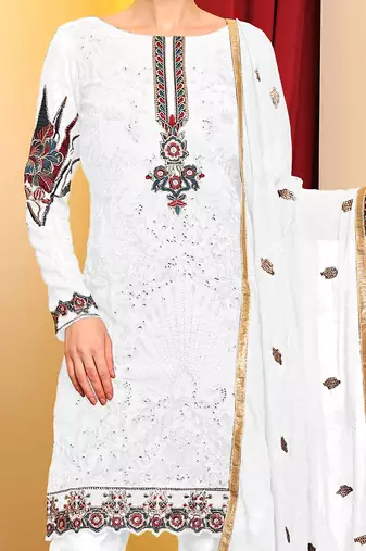 Whit embroidered faux georgette pakistani suit