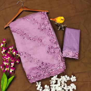 Pink Color Embroidered Organza Silk Blend Saree 4
