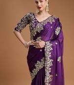 Purple Color Embroidered Rangoli Silk blend Saree