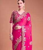 Rani Pink Color Embroidered Rangoli Silk Blend Saree