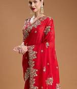 Red Color Embroidered Rangoli Silk Blend Saree