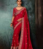 Red luxury bridal saree for wedding | fancy fabric saree with hand embroidery & designer blouse