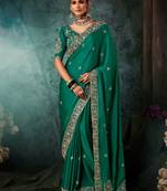 Sea green luxury bridal saree for wedding | fancy fabric saree with hand embroidery & designer blouse