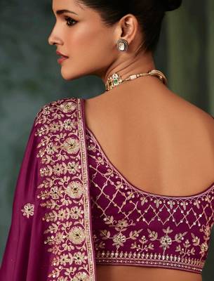 Wine luxury bridal saree for wedding | fancy fabric saree with hand embroidery & blouse 2