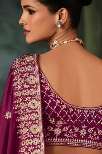 Wine luxury bridal saree for wedding | fancy fabric saree with hand embroidery & blouse