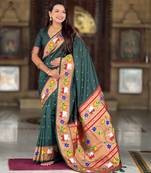 green  faux banarasi silk blend saree with paithani rich weaved pallu and blouse