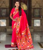 pink  faux banarasi silk blend saree with paithani rich weaved pallu and blouse