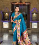 sky  faux banarasi silk blend saree with paithani rich weaved pallu and blouse