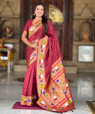 cofee faux banarasi silk blend saree with paithani rich weaved pallu and blouse 1