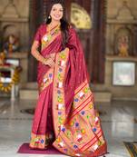 cofee faux banarasi silk blend saree with paithani rich weaved pallu and blouse