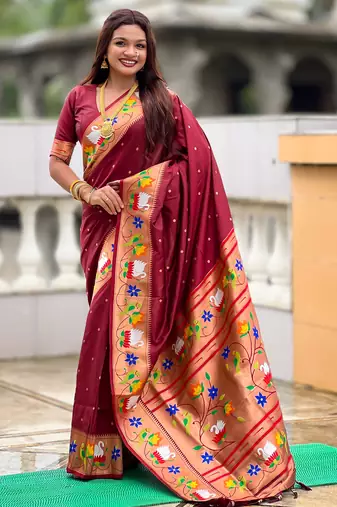 cofee faux banarasi silk blend saree with paithani rich weaved pallu and blouse