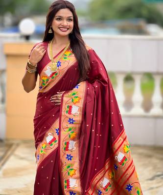 cofee faux banarasi silk blend saree with paithani rich weaved pallu and blouse 3