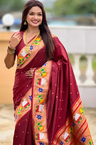 cofee faux banarasi silk blend saree with paithani rich weaved pallu and blouse