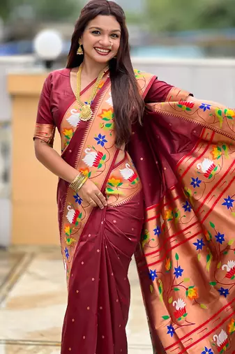 cofee faux banarasi silk blend saree with paithani rich weaved pallu and blouse