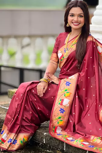 cofee faux banarasi silk blend saree with paithani rich weaved pallu and blouse