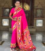 rani pink  faux banarasi silk blend saree with paithani rich weaved pallu and blouse