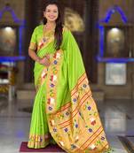 parrot green  faux banarasi silk blend saree with paithani rich weaved pallu and blouse