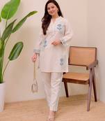 Floral embroidered blue round neck co-ord set