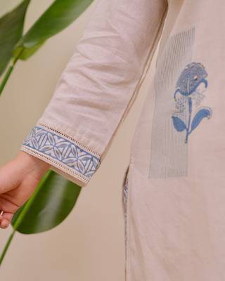 Floral embroidered blue round neck co-ord set 3