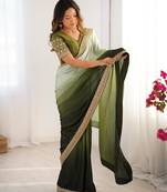Women light green & dark green chinon silk saree