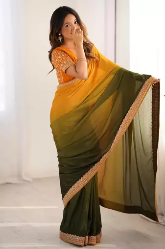Women multicolor chinon silk saree