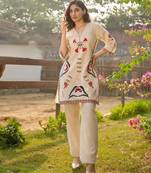 Floral embroidered off-white v neck co-ord set