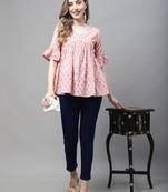 Peach women's pure cotton jaipuri printed short top