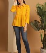 Yellow women's pure cotton embroidered short top