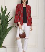 Maroon & black women's pure cotton jaipuri printed short top