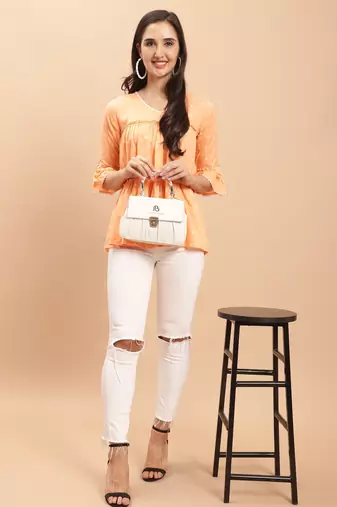 Light orange women's pure cotton jaipuri printed short top