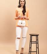 Light orange women's pure cotton jaipuri printed short top